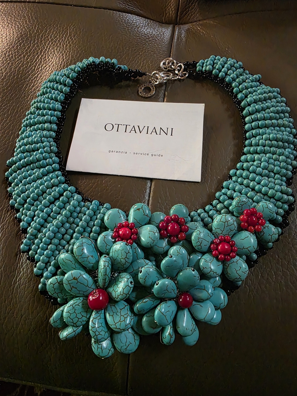 Ottaviani Turquoise Beaded Floral Statement Necklace